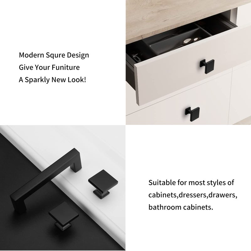 homdiy 30 Pack Black Cabinet Knobs Matte Black Square Dresser Drawer Knobs Zinc Alloy Kitchen Cabinet Hardware - Image 4